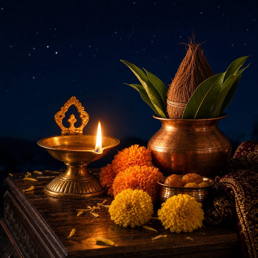 Oil lamp and marigold remedies